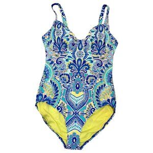 Title Nine 34DD Streamline One Piece Underwire Swimsuit Blue Paisley